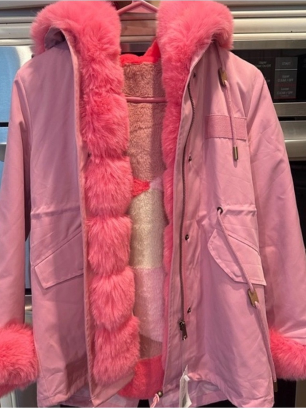 Lola + The Boys Pink Faux-Fur Trim Hooded Puffer Jacket